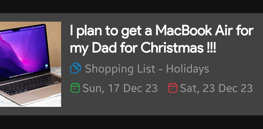 Shopping List – Holidays